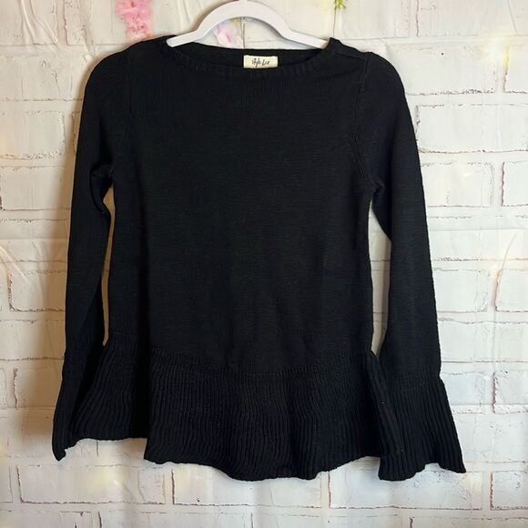 NWT STYLE & CO BLACK BELL FLARE SLEEVE AND WAIST SWEATER SIZE PP - Picture 1 of 12